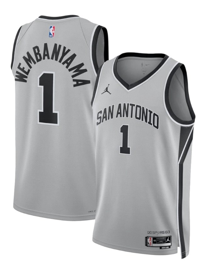 Camiseta San Antonio Spurs Victor Wembanyama 1 Grey NBA Jordan (ID: 10788)